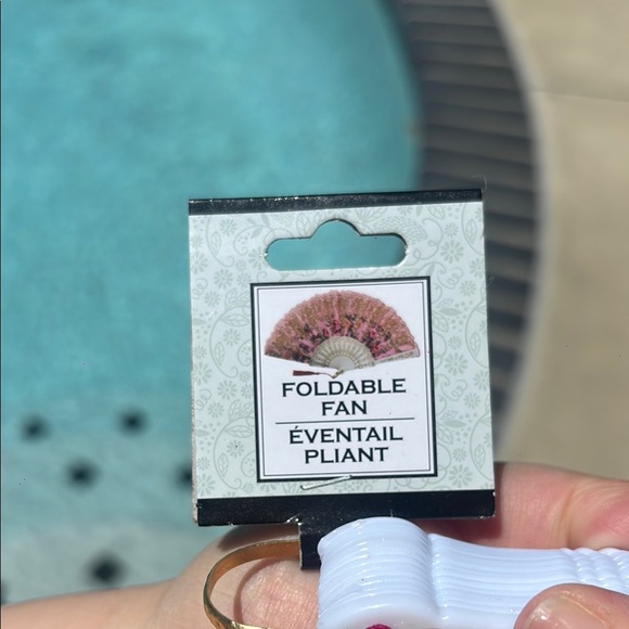 Elegant Pink Floral Hand Fan with Gold Accents - Picture 4 of 5